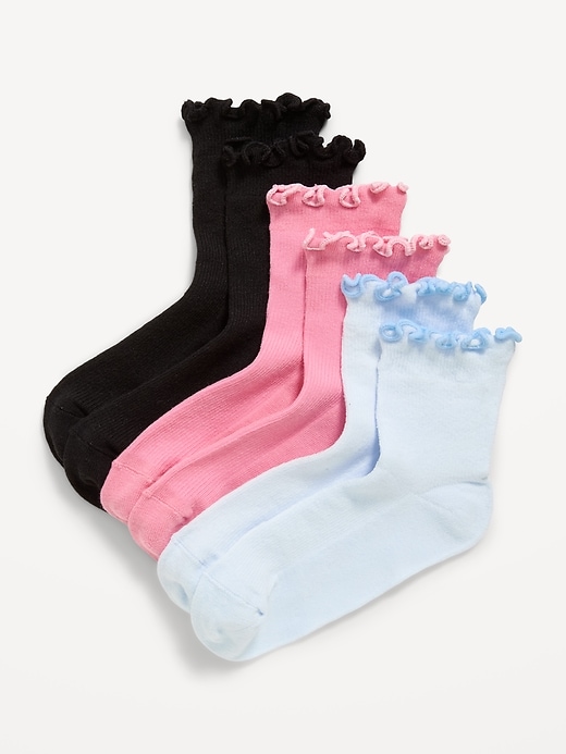 Image number 1 showing, HOLD: Ruffled Quarter-Crew Socks 3-Pack for Girls