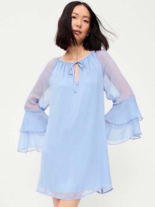 Image number 1 showing, Bell-Sleeve Boho Mini Dress
