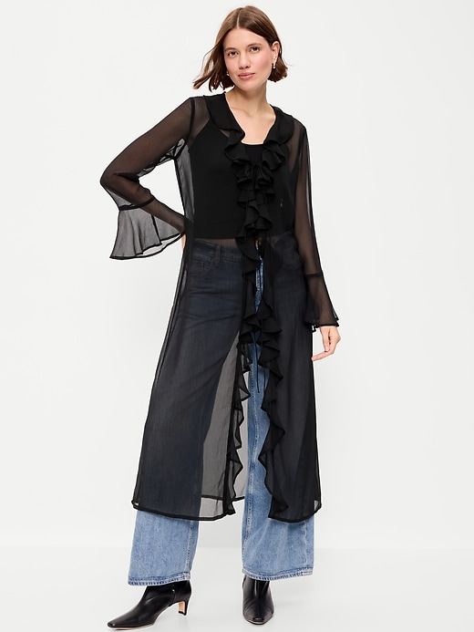 Image number 1 showing, Long-Sleeve Sheer Chiffon Duster