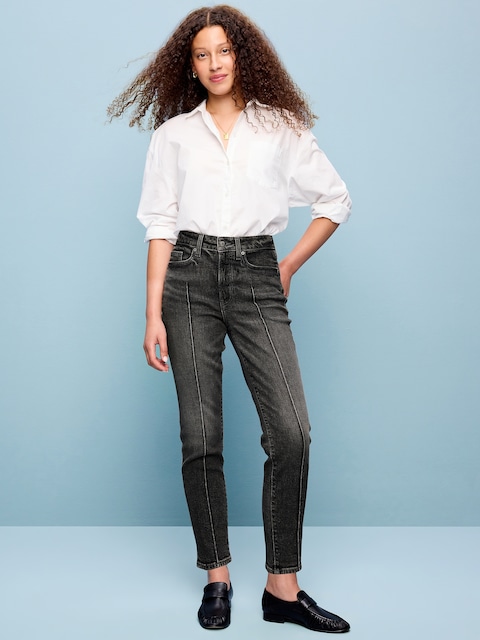 JEAN OG DROIT À TAILLE HAUTE LONGUEUR CHEVILLE