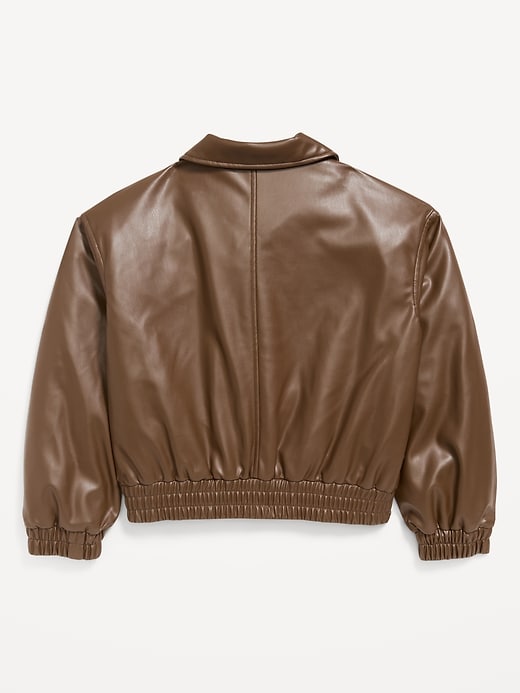 Image number 2 showing, Oversized Water-Resistant Faux-Leather Bomber Jacket for Girls