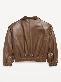 Image number 2 showing, Oversized Water-Resistant Faux-Leather Bomber Jacket for Girls