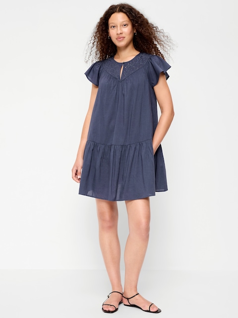 Flutter-Sleeve Mini Swing Dress