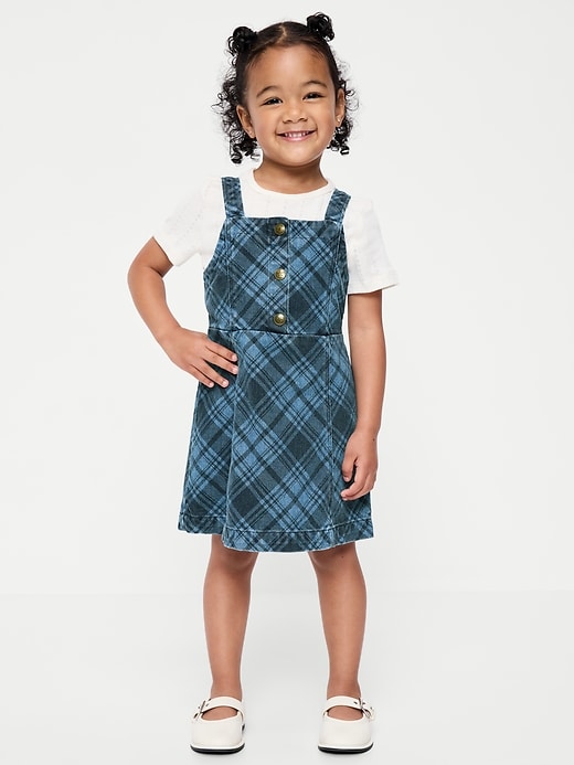 L'image numéro 1 présente Ensemble robe sans manches en denim à carreaux et t-shirt pour toute-petite