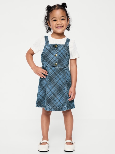 ENSEMBLE ROBE SANS MANCHES EN DENIM À CARREAUX ET T-SHIRT POUR TOUTE-PETITE