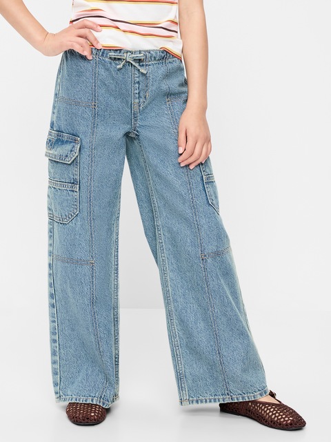 Pull-On Low-Rise Super Baggy Wide-Leg Cargo Jeans for Girls