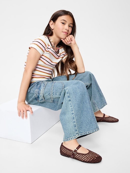 Image number 3 showing, Pull-On Low-Rise Super Baggy Wide-Leg Cargo Jeans for Girls