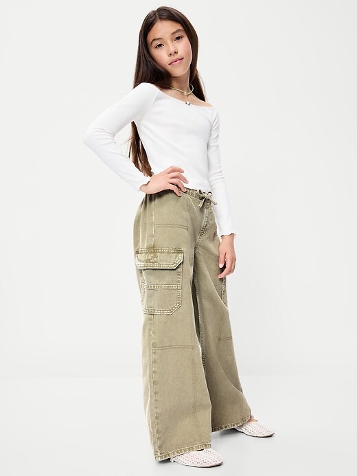 L'image numéro 3 présente Cargo coupe très généreuse à jambe large à taille basse extensible pour fille