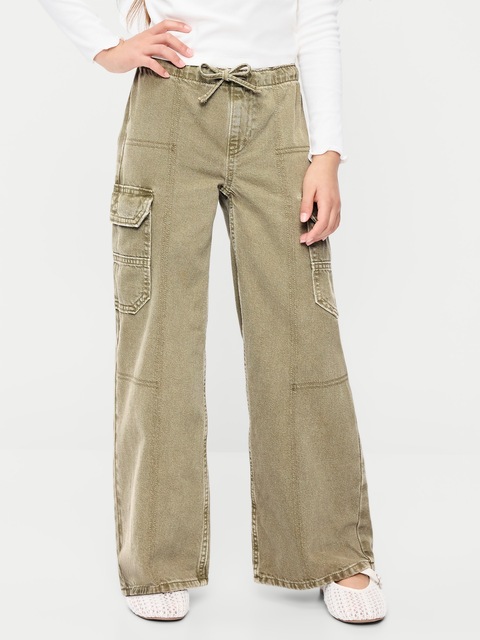 Pull-On Low-Rise Super Baggy Wide-Leg Cargo Jeans for Girls