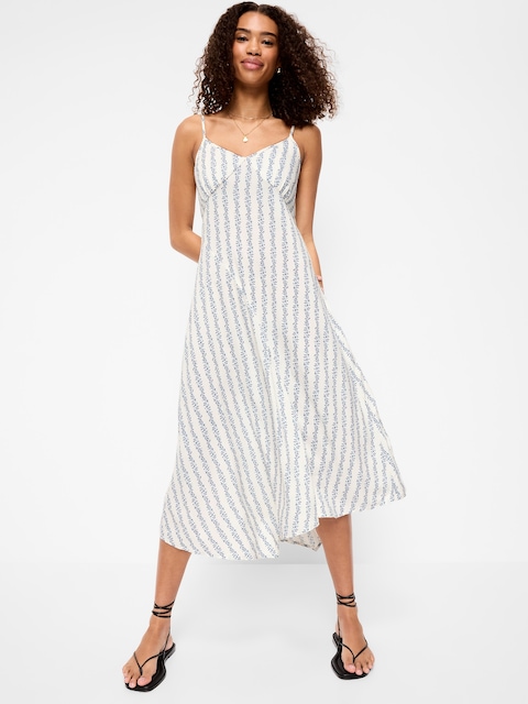 Fit & Flare Tie-Back Asymmetrical Midi Dress