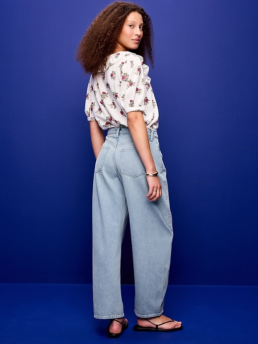 Image number 3 showing, Mid-Rise Rounded Wide-Leg Barrel Jeans