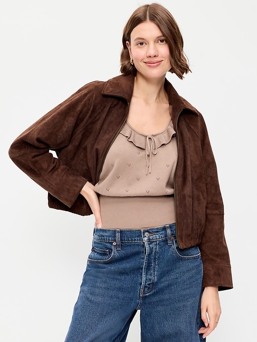 L'image numéro 3 présente Veste Harrington à glissière pleine longueur en suédine