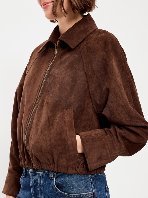 L'image numéro 4 présente Veste Harrington à glissière pleine longueur en suédine