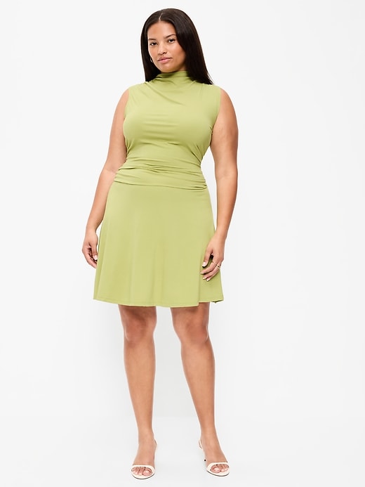 Image number 8 showing, Gathered Mock-Neck Drop-Waist Mini Dress