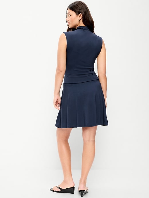 Image number 7 showing, Gathered Mock-Neck Drop-Waist Mini Dress