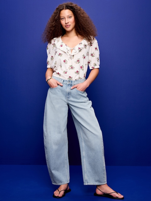Mid-Rise Rounded Wide-Leg Barrel Jeans