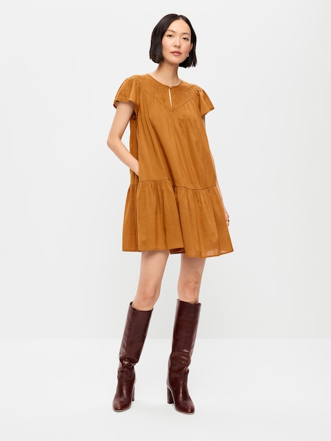 Flutter-Sleeve Mini Swing Dress