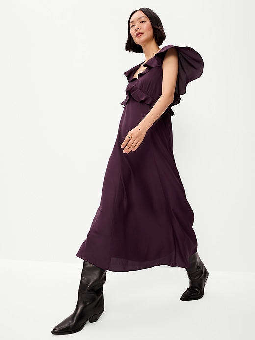 Image number 3 showing, Flutter-Sleeve Crepe Maxi Dress