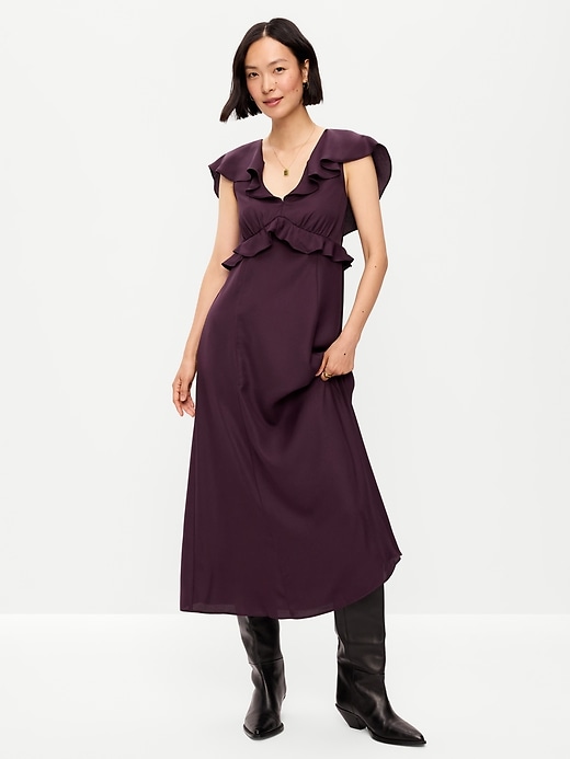 Image number 1 showing, Flutter-Sleeve Crepe Maxi Dress
