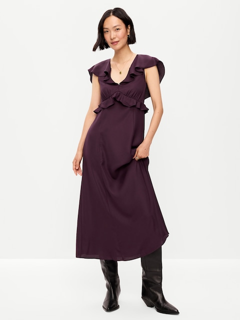 Flutter-Sleeve Crepe Maxi Dress