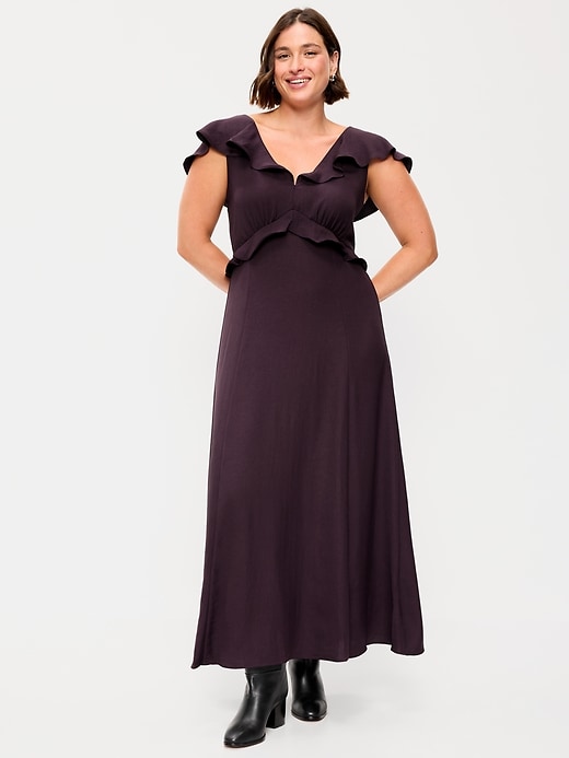 Image number 7 showing, Flutter-Sleeve Crepe Maxi Dress