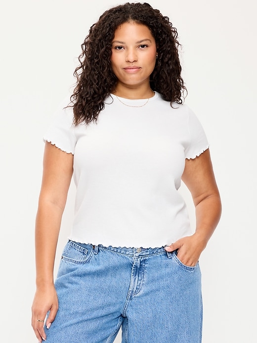 Image number 4 showing, Fitted Waffle-Knit Cropped T-Shirt