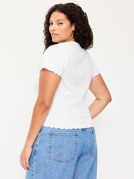 Image number 5 showing, Fitted Waffle-Knit Cropped T-Shirt
