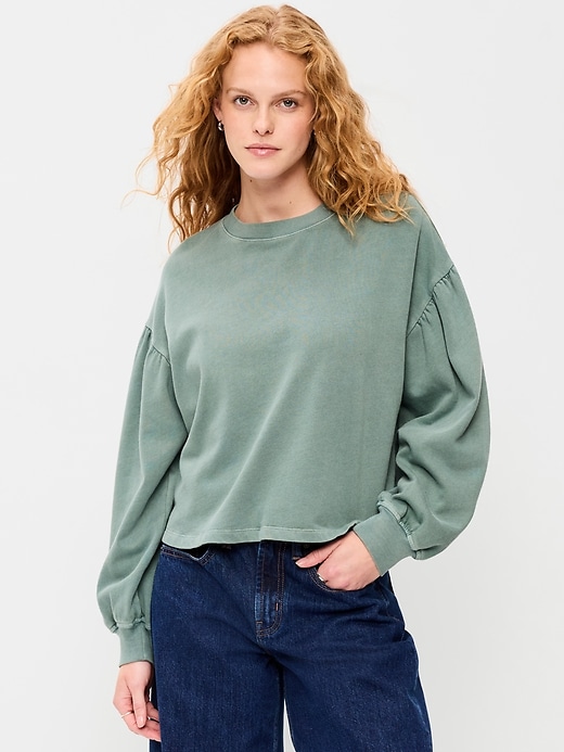 Image number 1 showing, SoComfy Oversized Puff-Sleeve Cropped Sweatshirt