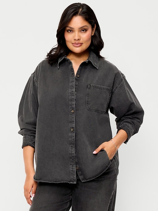 Image number 4 showing, Oversized Boyfriend Button-Down Jean Shirt