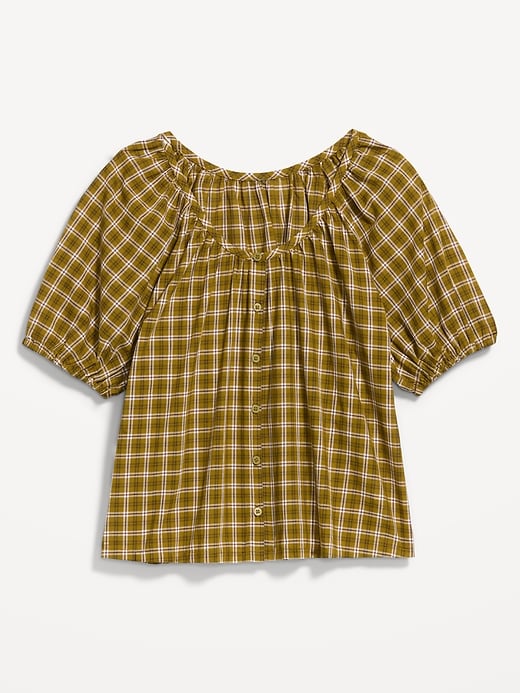 Image number 1 showing, Short-Sleeve Button-Front Plaid Top