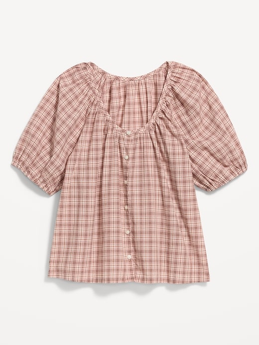 Image number 1 showing, Short-Sleeve Button-Front Plaid Top