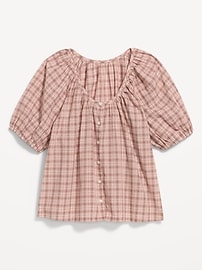 Image number 1 showing, Short-Sleeve Button-Front Plaid Top