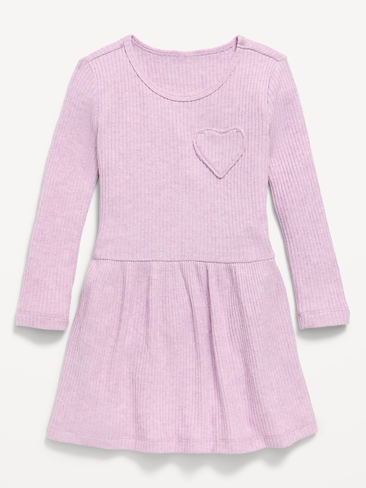 Image number 2 showing, Long-Sleeve Ribbed Heart Pocket Dress for Toddler Girls