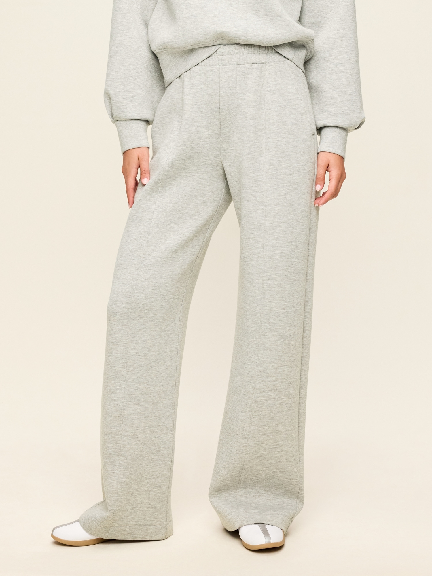 PANTALONS JAMBE LARGE À TAILLE HAUTE EN MOLLETON RAFFINÉ
