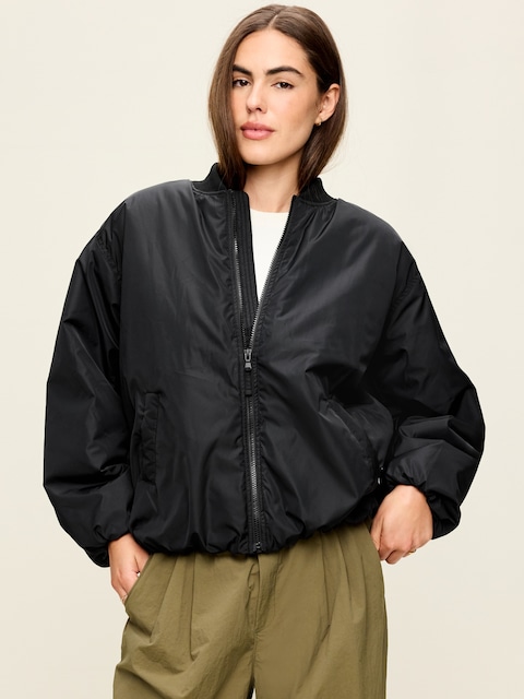 Water-Resistant Oversized Bubble-Hem Zip Bomber Jacket