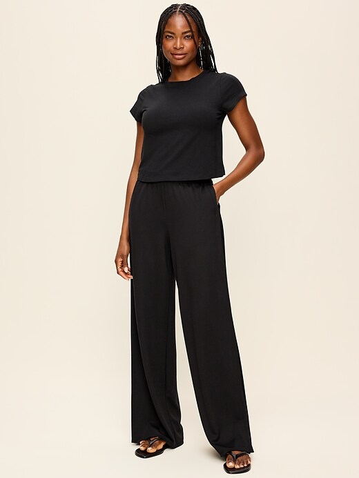 L'image numéro 2 présente Pantalon fluide à jambe large et taille haute en molleton cocooning