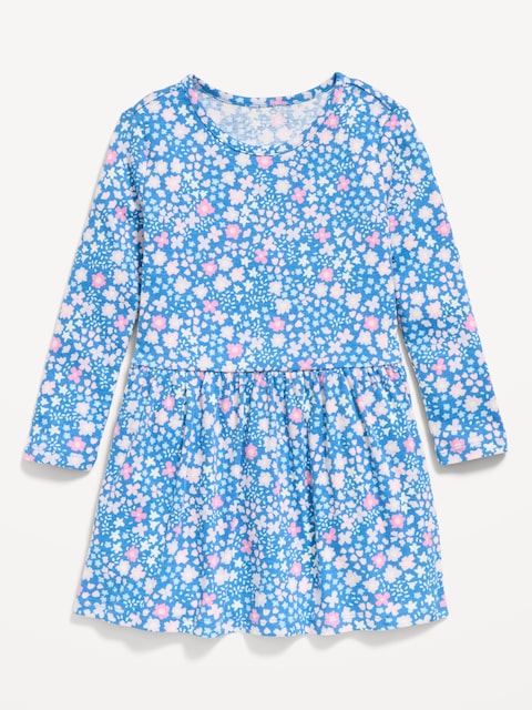 Printed Long-Sleeve Ribbed Dress for Toddler Girls