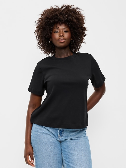 L'image numéro 5 présente T-shirt ras du cou court en tissu épais
