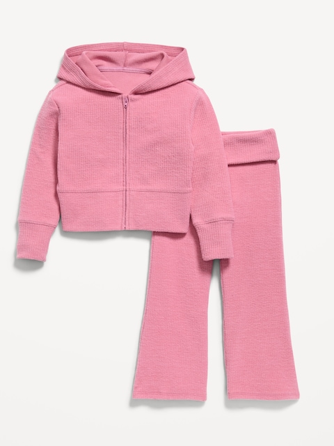 ENSEMBLE CHANDAIL À CAPUCHON CÔTELÉ DOUILLET ET PANTALON ÉVASÉ POUR FILLE