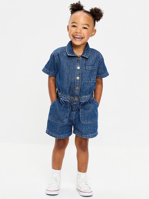 Short-Sleeve Utility Romper for Toddler Girls