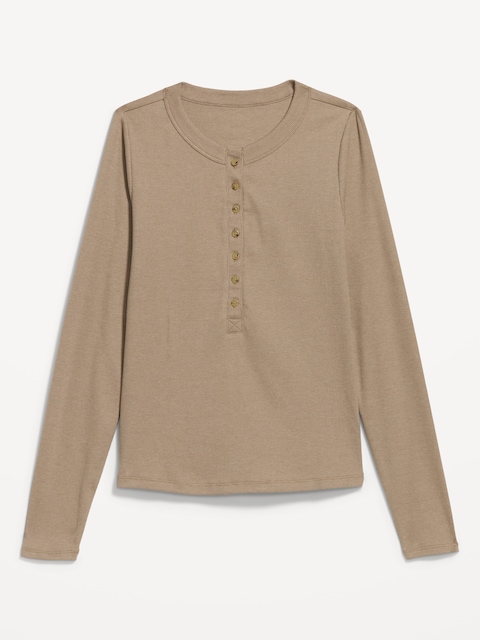 Snug Long-Sleeve Ribbed Henley T-Shirt