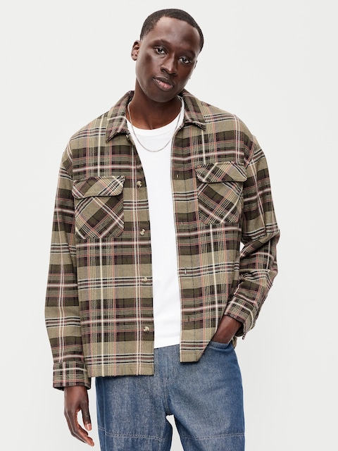 Long-Sleeve Heavyweight Plaid Flannel Pocket Shirt
