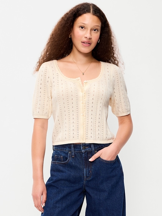 Image number 1 showing, Seaside Cotton Short-Sleeve Button-Down Sweater
