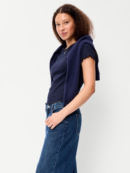 Image number 3 showing, Fitted Waffle-Knit Cropped T-Shirt