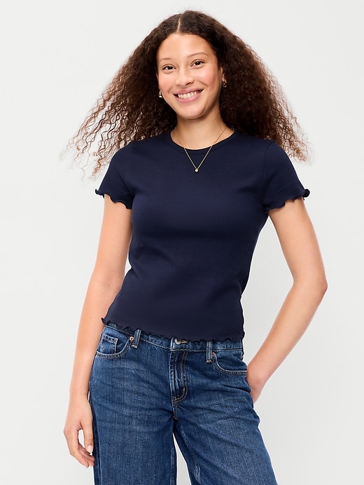 Image number 1 showing, Fitted Waffle-Knit Cropped T-Shirt
