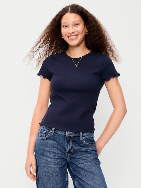 Fitted Waffle-Knit Cropped T-Shirt