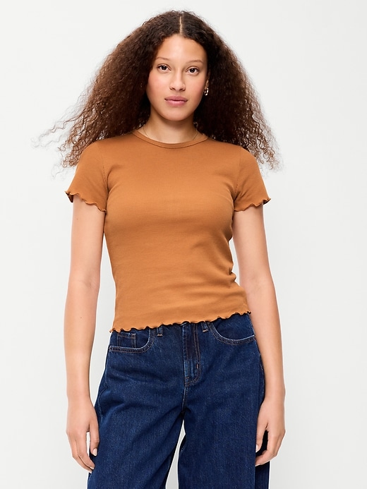Image number 1 showing, Fitted Waffle-Knit Cropped T-Shirt