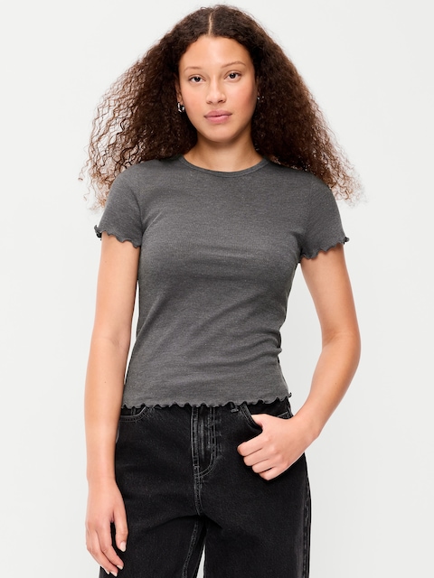 Fitted Waffle-Knit Cropped T-Shirt