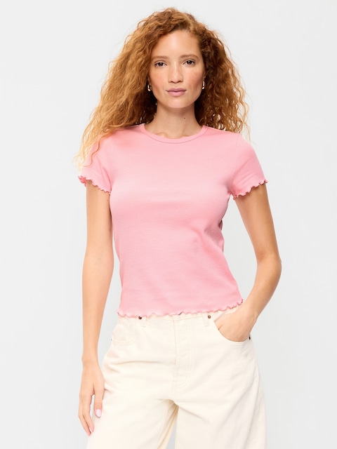 Fitted Waffle-Knit Cropped T-Shirt