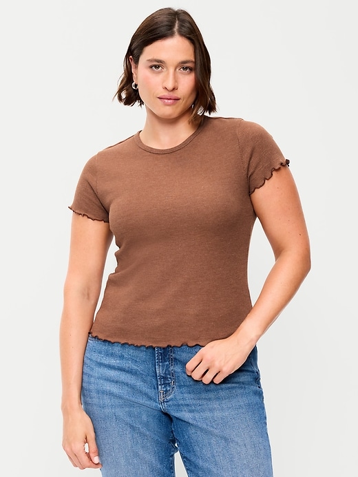 Image number 6 showing, Fitted Waffle-Knit Cropped T-Shirt